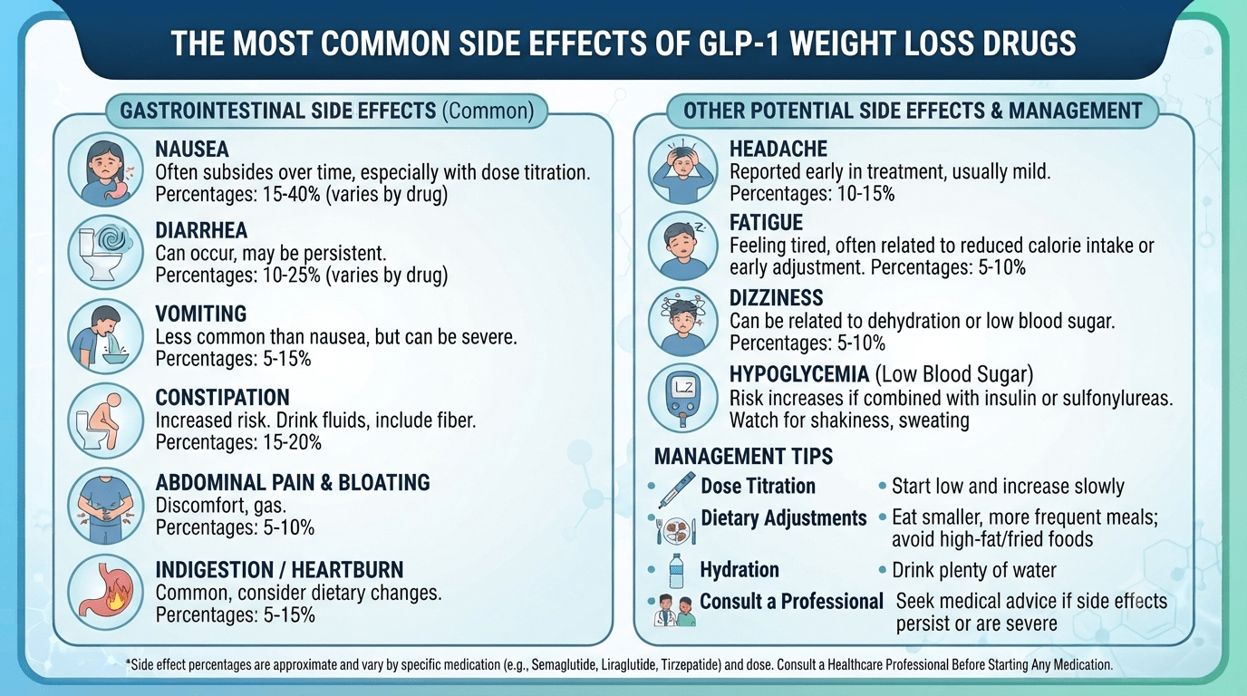 GLP-1 Weight Loss Drugs: Benefits, Side Effects & What You Need to Know in 2026 21 The Most Common Side Effects