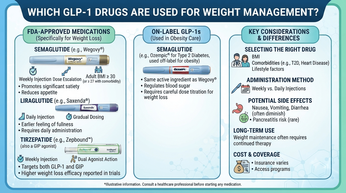 GLP-1 Weight Loss Drugs: Benefits, Side Effects & What You Need to Know in 2026 18 Which GLP-1 Drugs Are Used for Weight Management