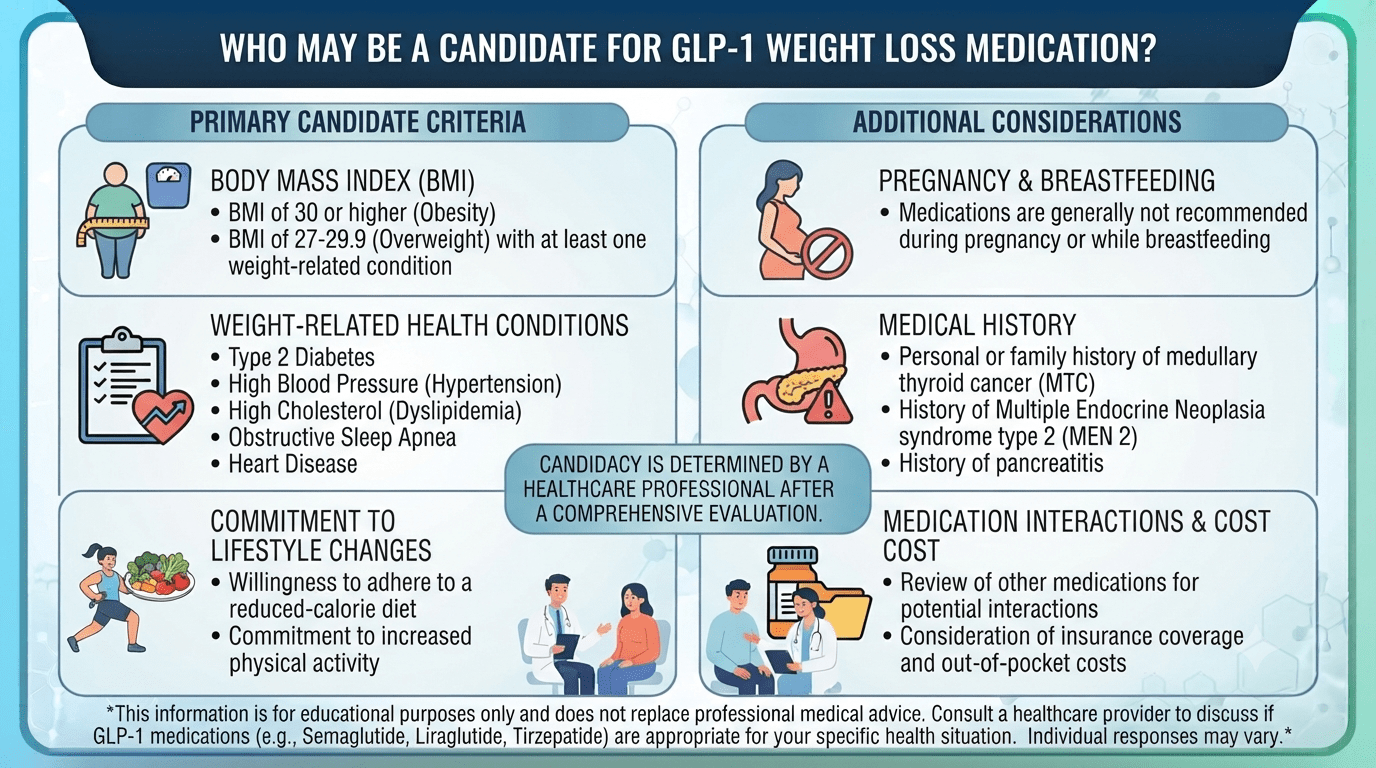 GLP-1 Weight Loss Drugs: Benefits, Side Effects & What You Need to Know in 2026 24 Who May Be a Candidate for GLP-1 Weight Loss Medication
